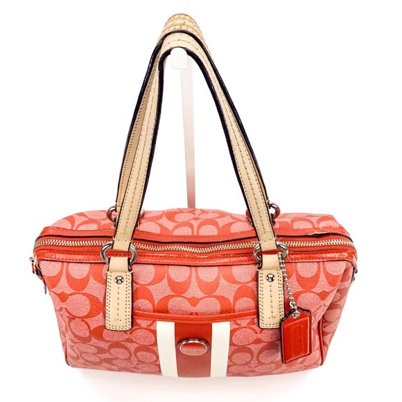 COACH Vermillion Red Signature Stripe PVC Satchel Handbag - E1394-F24362 - Picture 12 of 16